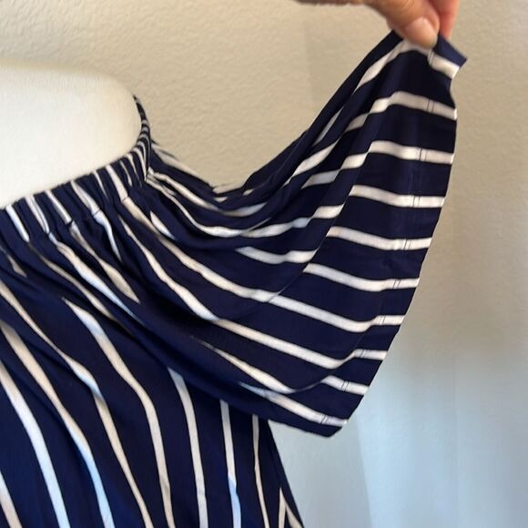 cable & guage Vertical Striped Off the Shoulder Flutter Sleeve Top ~ Size Medium - Picture 2 of 7